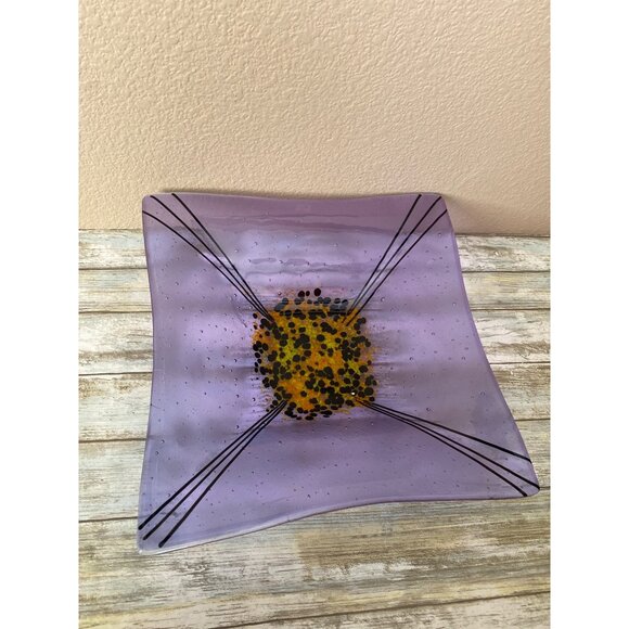 Susan Maxfield Handcrafted Purple & Yellow Fused Glass Decorative Bowl 2003 - Picture 6 of 11